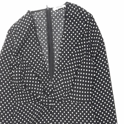 Saint Genies Womens Black Polka Dot Polyester A-Line Size 10 V-Neck Zip