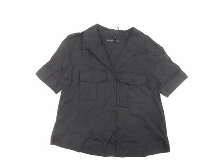 Autograph Womens Black Linen Basic Button-Up Size 6 Collared
