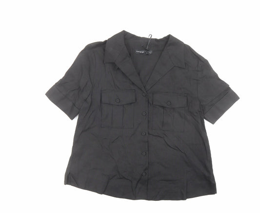 Autograph Womens Black Linen Basic Button-Up Size 6 Collared