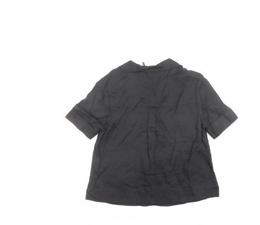 Autograph Womens Black Linen Basic Button-Up Size 6 Collared