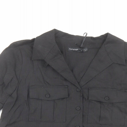 Autograph Womens Black Linen Basic Button-Up Size 6 Collared