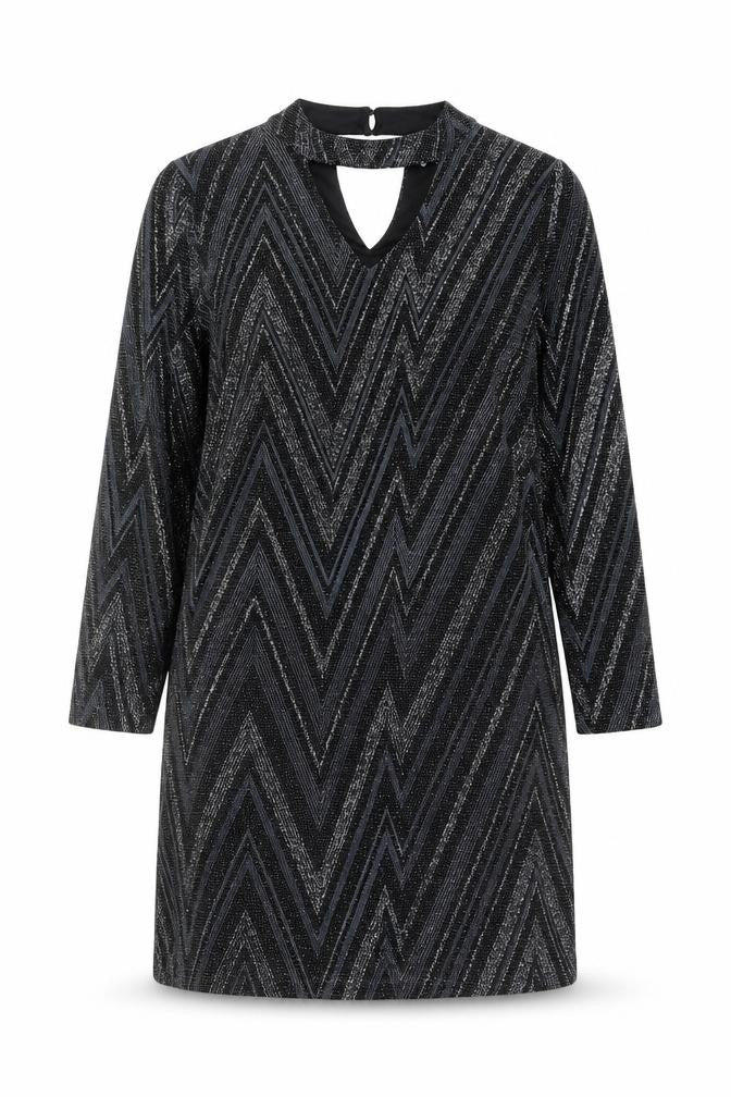 Oasis Womens Black Geometric Polyamide A-Line Size M Round Neck Button