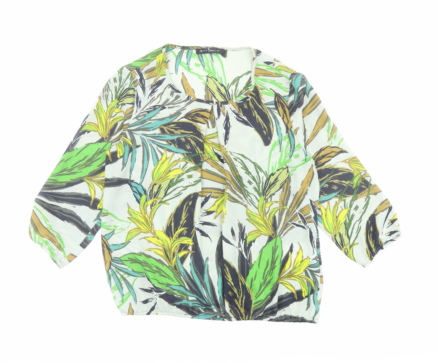 Betty Barclay Womens Green Geometric Polyester Basic Blouse Size 10 Round Neck - Leaf Pattern