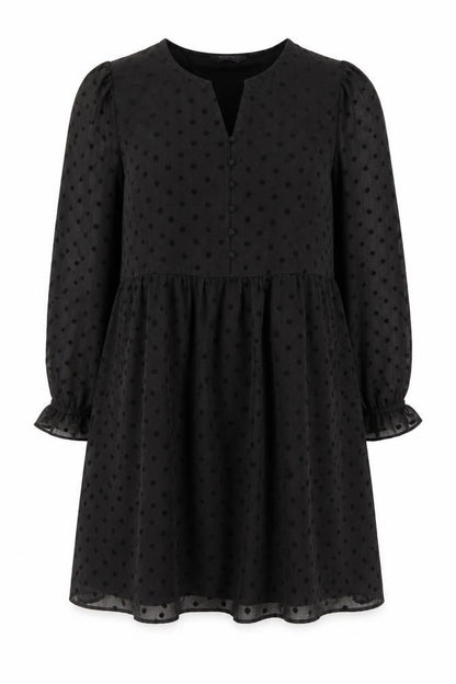 Marks and Spencer Womens Black Polka Dot Polyester A-Line Size 12 V-Neck Button