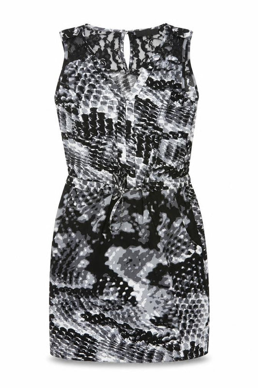 Luxe Womens Black Geometric Polyester Shift Size 8 V-Neck Button
