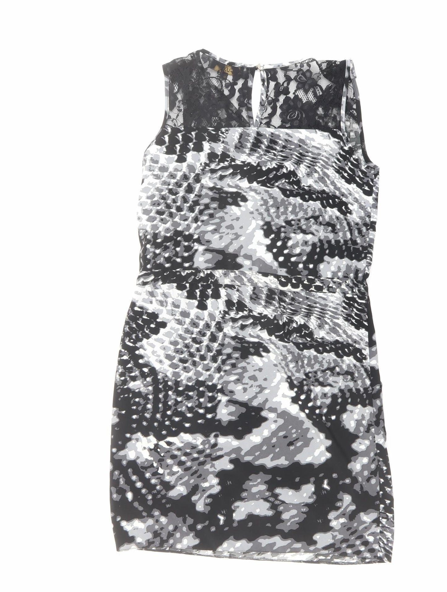 Luxe Womens Black Geometric Polyester Shift Size 8 V-Neck Button