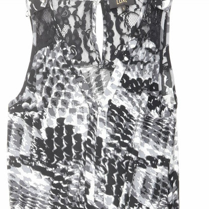 Luxe Womens Black Geometric Polyester Shift Size 8 V-Neck Button