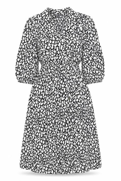 Marks and Spencer Womens Black Geometric Viscose A-Line Size 6 Collared Zip