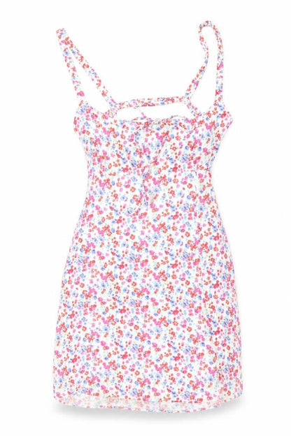Stradivarius Womens Multicoloured Floral Viscose Mini Size M Square Neck Zip - Open Back