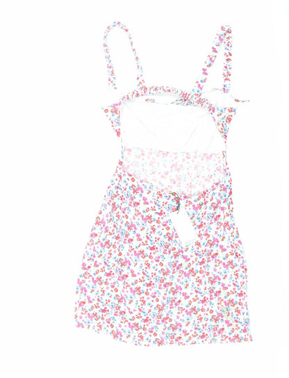 Stradivarius Womens Multicoloured Floral Viscose Mini Size M Square Neck Zip - Open Back
