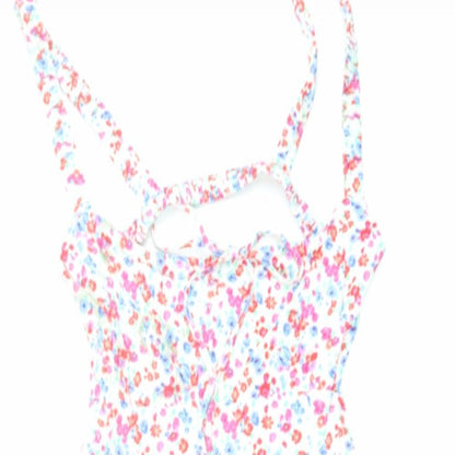 Stradivarius Womens Multicoloured Floral Viscose Mini Size M Square Neck Zip - Open Back