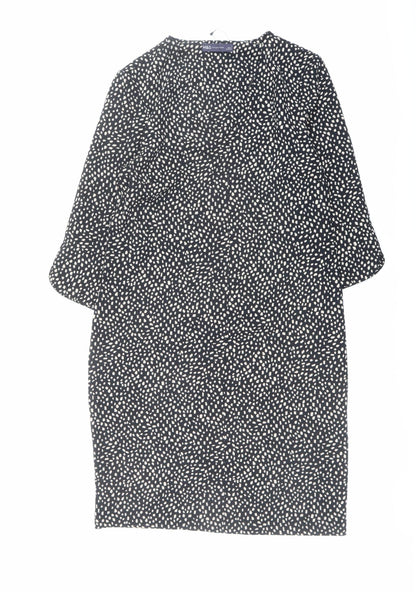 Marks and Spencer Womens Black Geometric Polyester A-Line Size 8 Round Neck Pullover