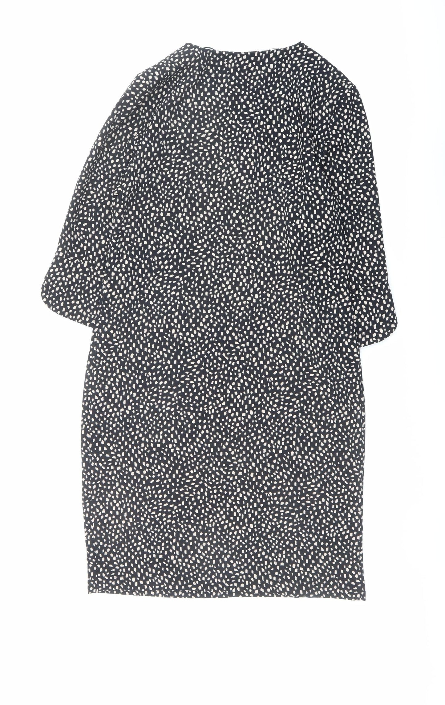 Marks and Spencer Womens Black Geometric Polyester A-Line Size 8 Round Neck Pullover