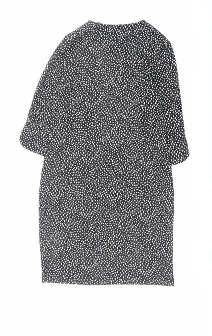 Marks and Spencer Womens Black Geometric Polyester A-Line Size 8 Round Neck Pullover