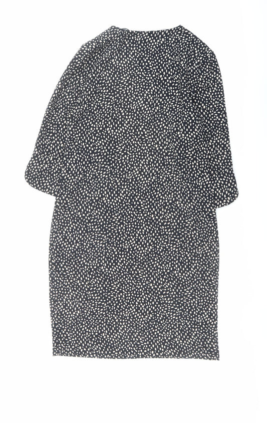 Marks and Spencer Womens Black Geometric Polyester A-Line Size 8 Round Neck Pullover