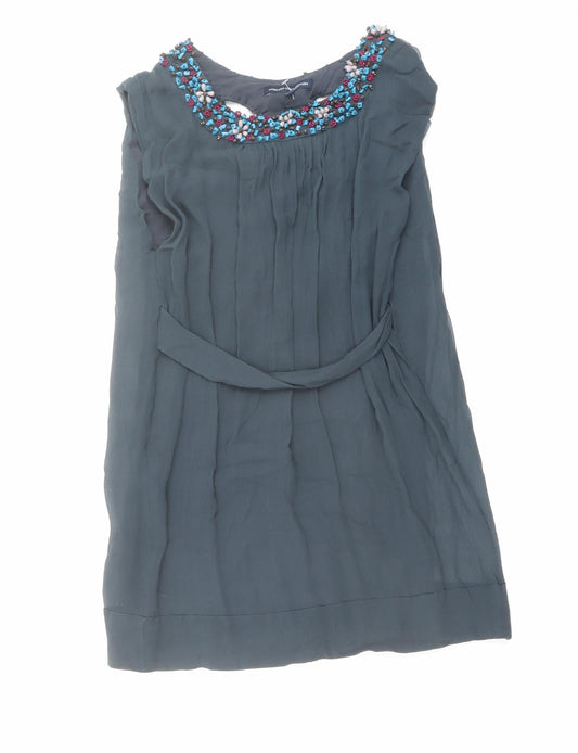 French Connection Womens Blue Silk Basic Blouse Size 10 Boat Neck - Embellished
