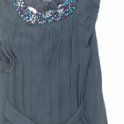 French Connection Womens Blue Silk Basic Blouse Size 10 Boat Neck - Embellished