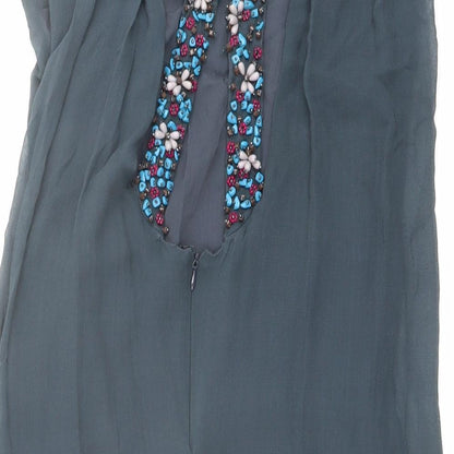 French Connection Womens Blue Silk Basic Blouse Size 10 Boat Neck - Embellished