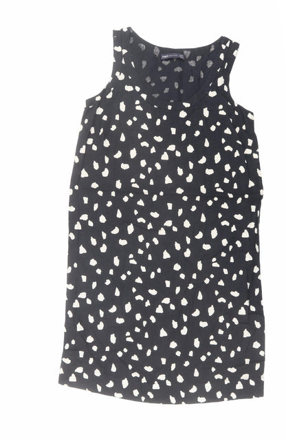 Marks and Spencer Womens Black Geometric Linen Tank Dress Size 8 Scoop Neck Pullover
