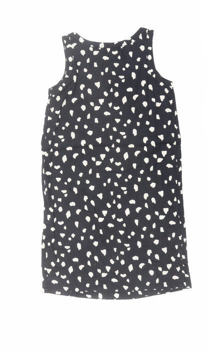 Marks and Spencer Womens Black Geometric Linen Tank Dress Size 8 Scoop Neck Pullover