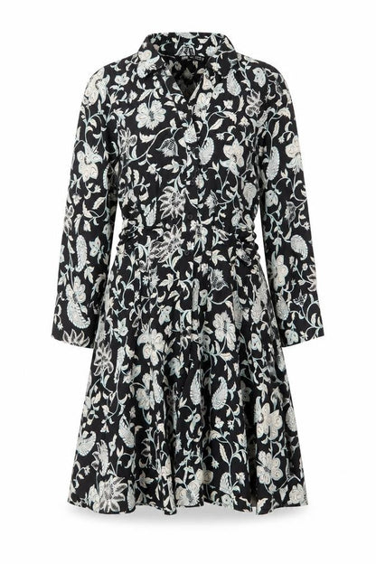 Zara Womens Black Floral Polyester A-Line Size XS Collared Button