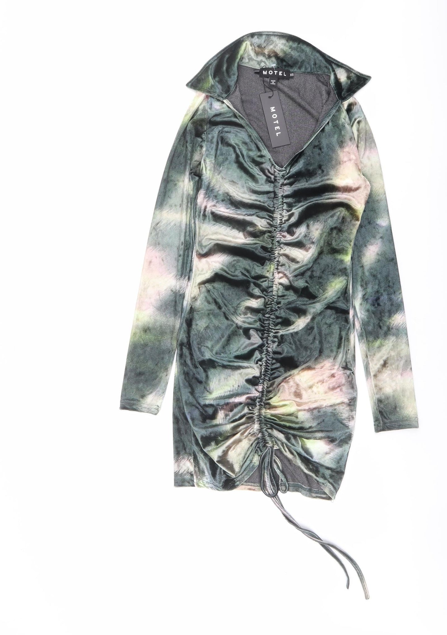 Motel Womens Green Geometric Polyester Bodycon Size XS Collared Pullover