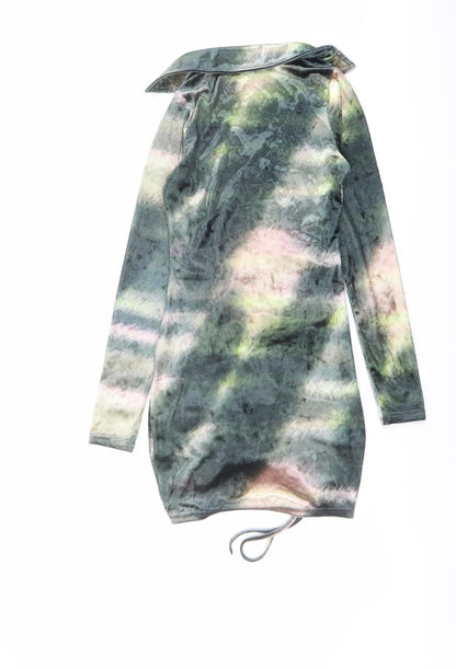 Motel Womens Green Geometric Polyester Bodycon Size XS Collared Pullover