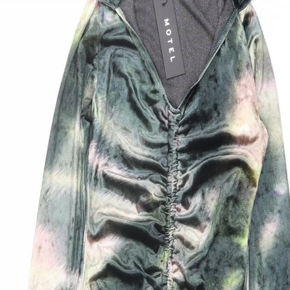 Motel Womens Green Geometric Polyester Bodycon Size XS Collared Pullover