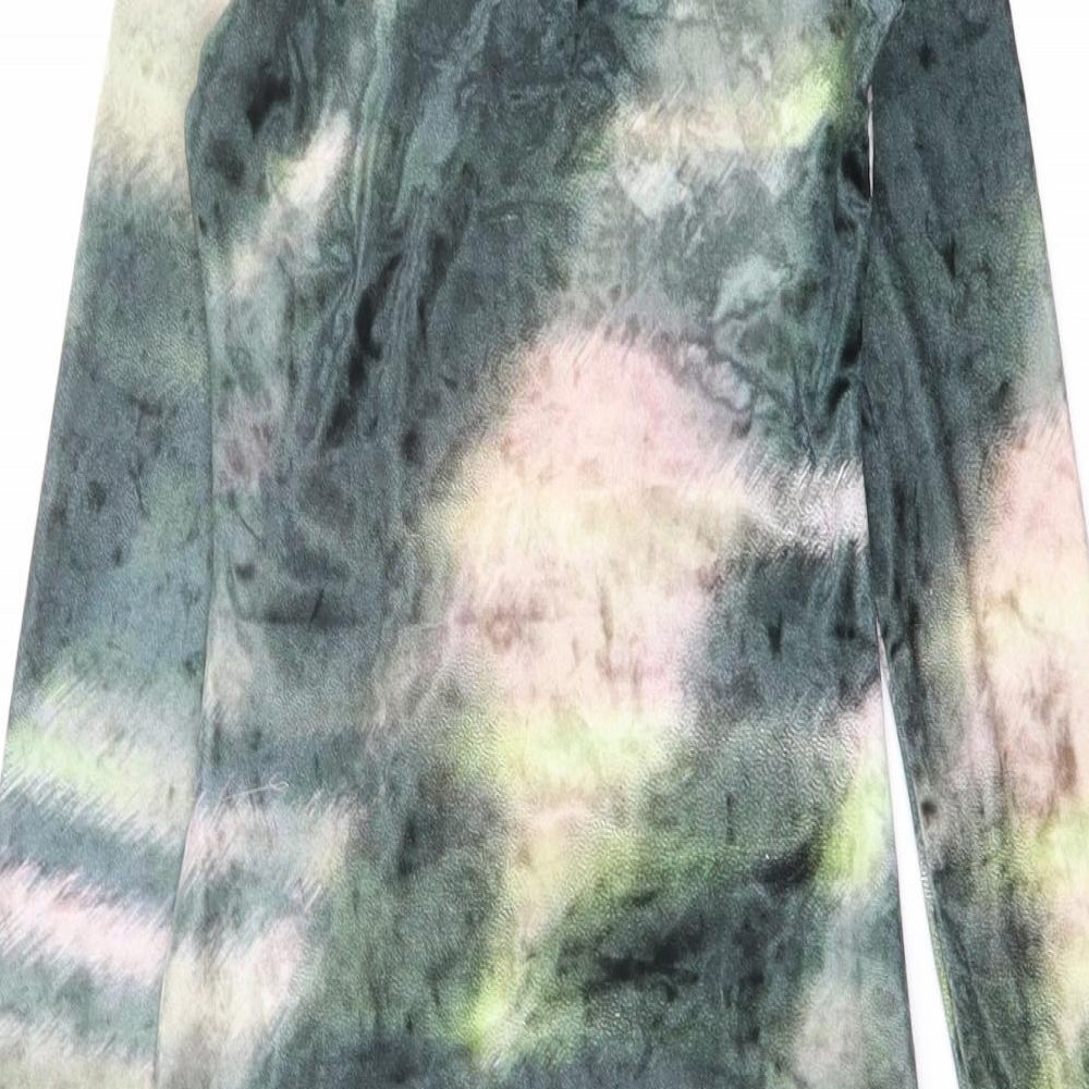 Motel Womens Green Geometric Polyester Bodycon Size XS Collared Pullover