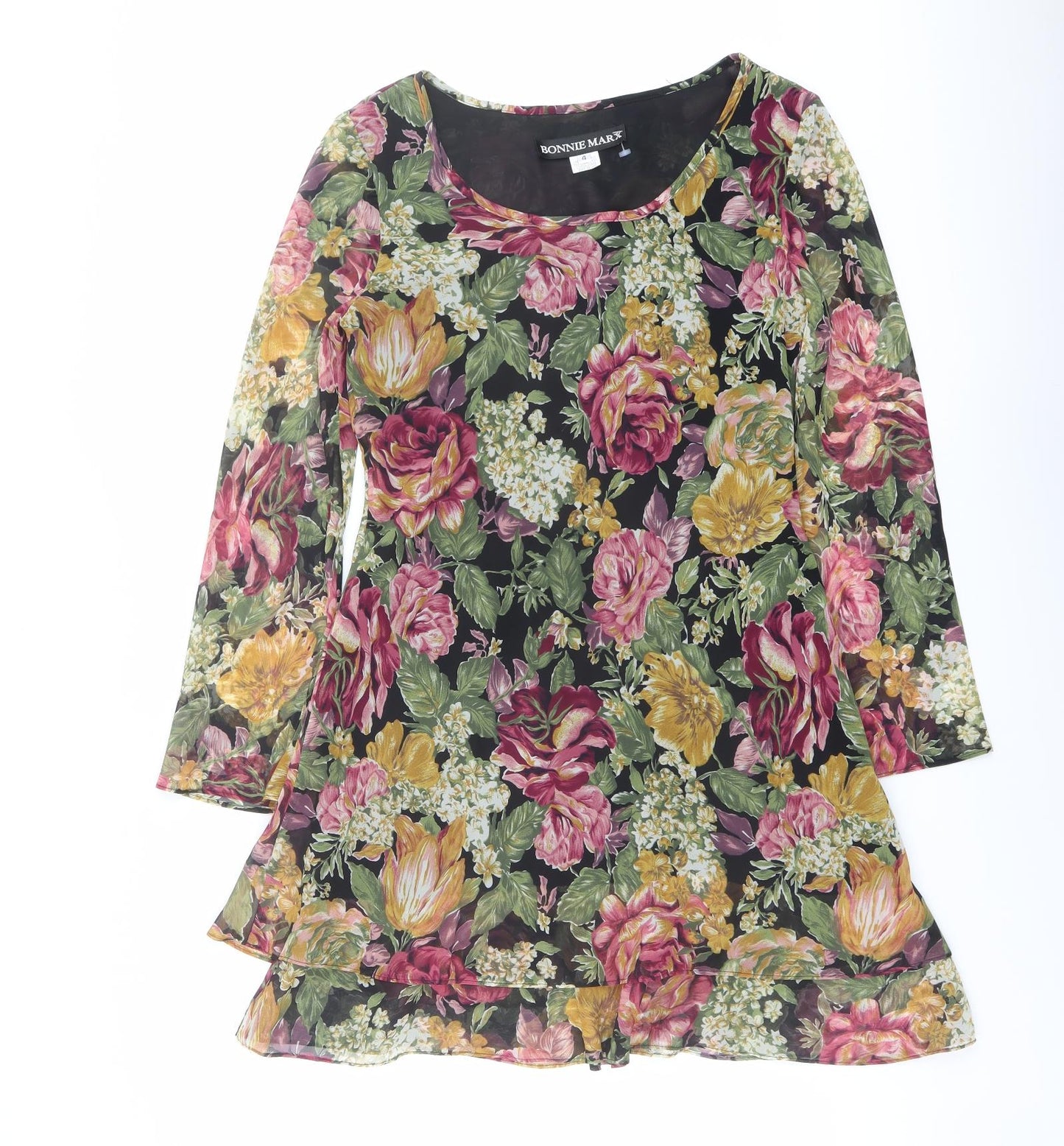 Bonnie Marx Womens Multicoloured Floral Polyester A-Line Size 4 Round Neck Pullover