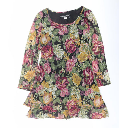 Bonnie Marx Womens Multicoloured Floral Polyester A-Line Size 4 Round Neck Pullover