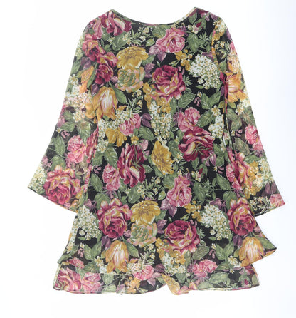 Bonnie Marx Womens Multicoloured Floral Polyester A-Line Size 4 Round Neck Pullover