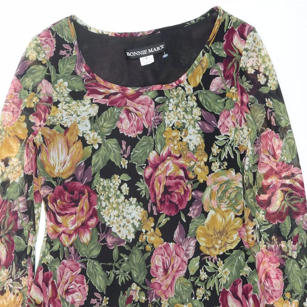 Bonnie Marx Womens Multicoloured Floral Polyester A-Line Size 4 Round Neck Pullover