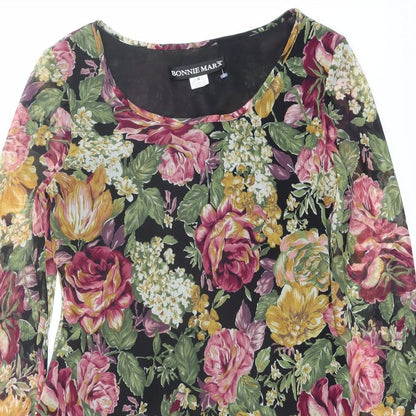 Bonnie Marx Womens Multicoloured Floral Polyester A-Line Size 4 Round Neck Pullover