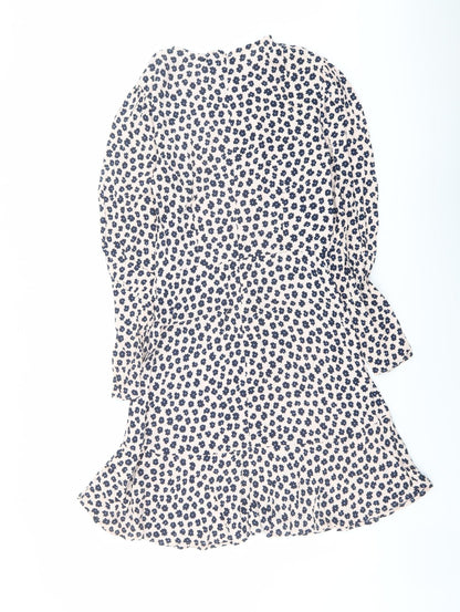 Marks and Spencer Womens Pink Floral Viscose A-Line Size 8 Round Neck Zip