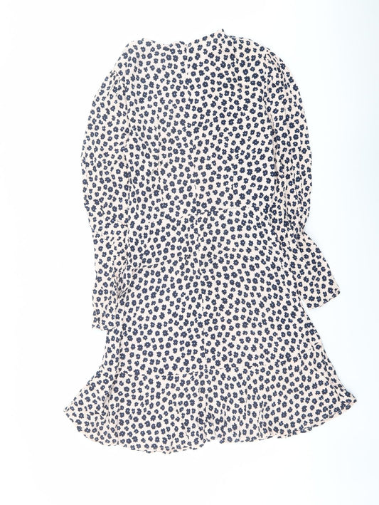 Marks and Spencer Womens Pink Floral Viscose A-Line Size 8 Round Neck Zip