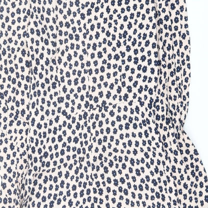 Marks and Spencer Womens Pink Floral Viscose A-Line Size 8 Round Neck Zip