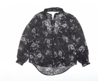 Sparkle & Fade Womens Black Geometric Polyester Basic Button-Up Size M Collared - Cut Out Detail