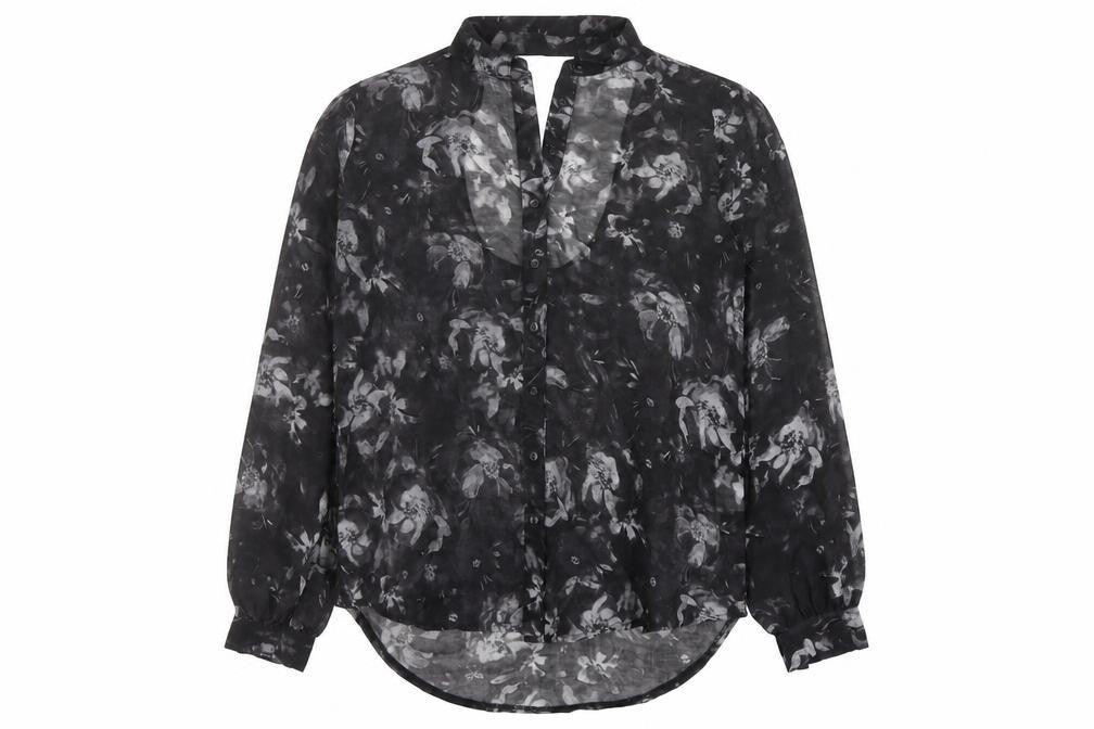 Sparkle & Fade Womens Black Geometric Polyester Basic Button-Up Size M Collared - Cut Out Detail