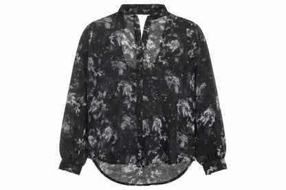 Sparkle & Fade Womens Black Geometric Polyester Basic Button-Up Size M Collared - Cut Out Detail