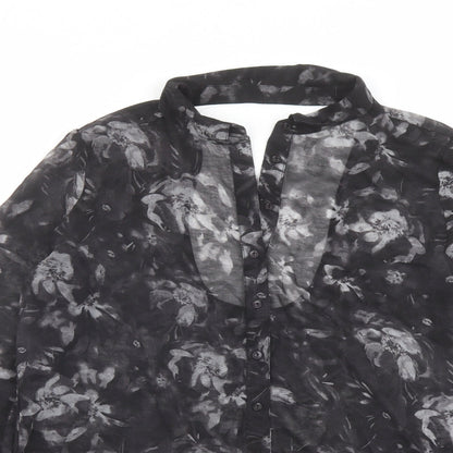 Sparkle & Fade Womens Black Geometric Polyester Basic Button-Up Size M Collared - Cut Out Detail