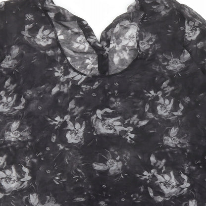 Sparkle & Fade Womens Black Geometric Polyester Basic Button-Up Size M Collared - Cut Out Detail