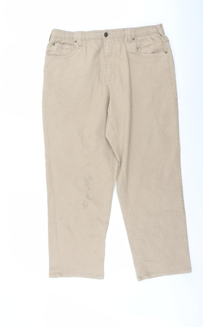 John Blair Womens Beige Cotton Straight Jeans Size 12 L28 in Regular Button