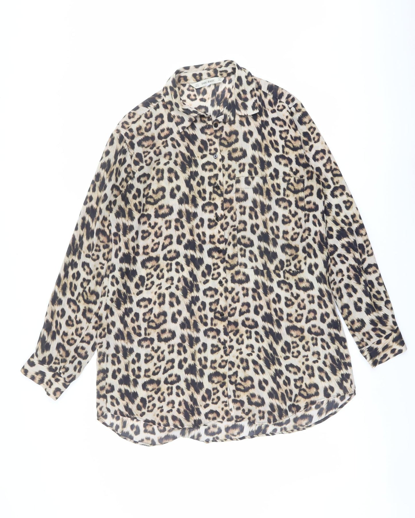 Womens UK Size S Zara Brown Tunic Button-Up