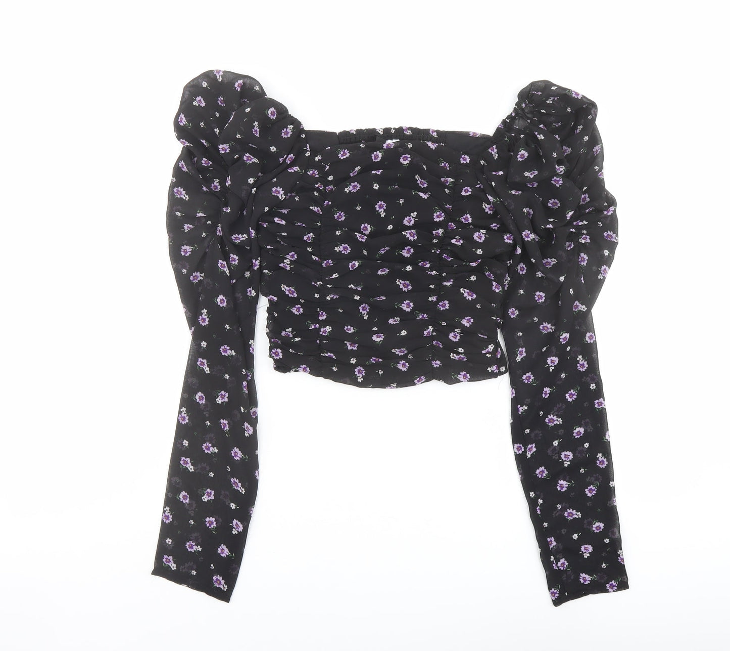 Womens UK Size 4 H&M Black Cropped Blouse