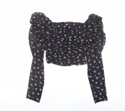 Womens UK Size 4 H&M Black Cropped Blouse
