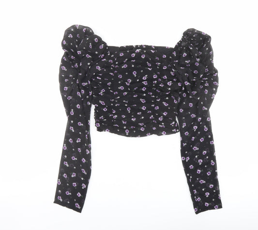 Womens UK Size 4 H&M Black Cropped Blouse
