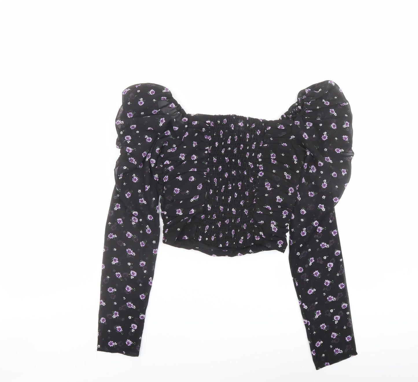 Womens UK Size 4 H&M Black Cropped Blouse