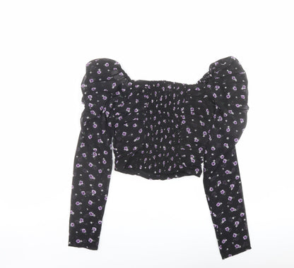 Womens UK Size 4 H&M Black Cropped Blouse