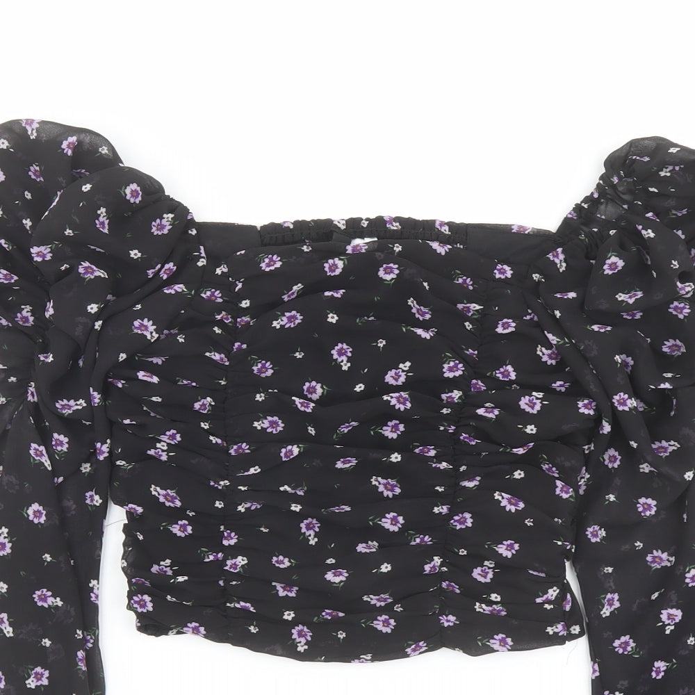 Womens UK Size 4 H&M Black Cropped Blouse